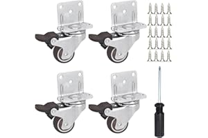 JIASI&JIESY 4 Piezas Ruedas para Muebles,Ruedas Giratorias para Muebles 25 mm,Rueda de Muebles con Freno en L Silenciosas,con 20 Tornillos,1 Destornillador,Carga de 45Kg,Ruedas de Montaje Lateral para Cuna Mesa