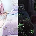 Bedlam - Glow in the Dark Unicorn Duvet Cover - Single Bedding Size (200 x 140cm) - Reversible (2 Designs) - Magical Star & Unicorn Bedding for Girls - Unicorn Themed Duvet Cover - Pink Lilac Bedding