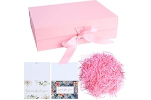 DAJMAIEZ Geschenkbox mit Schleife, magnetische Geschenkkarton mit Deckel, Geschenk Verpackungsbox, Dekorative Box, Geschenkschachtel für Geschenke, mit zerkleinertem Papier, Karten (rosa)
