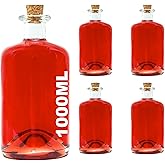 slkfactory 1000ml Glass Bottles with Cork Lids 4 Pcs Reusable Airtight Glass Bottle for Home Made Sloe Gin Liqueur Schnapps W