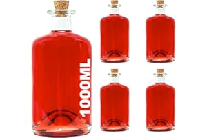 slkfactory Lot de 4 Bouteilles en Verre vides, de 1000 ML/ 100 cl /1 l, pour Pharmacie, Liqueur, vinaigre et Huile