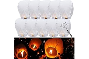 CHAO LA 10 Pack Chinese Sky Lanterns to Release, 100% Biodegradable Paper Memorial Sky Lanterns, Eco Friendly Outdoor Flying Lanterns Suitable for Weddings - Anniversaries or Other Events, White