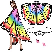 BETESSIN Vlindercape voor dames, met haarband, vlindervleugels met strass-print, halsband, carnavalskostuums, vlinderkostuum, vleugels, sjaal met staart voor Halloween, carnaval party, cosplay