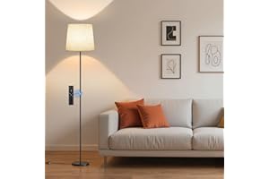 ‎SIBRILLE SIBRILLE LED Leselampe Stehlampe, 9W Stehlampe mit Fernbedienung&Fußschalter, 3000K-6000K Deckenfluter LED Stehleuchte für Wohnzimmer Schlafzimmer Büro,Höhe 159cm mit Leinen-Lampenschirm&LED-Lampen