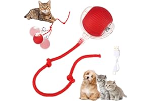 jwogngls Interaktywna zabawka dla kota, interaktywna piłka do zabawy dla kotów, ładowana przez USB, elektryczna piłka z ogonem, automatyczna piłka 360° dla kotów (czerwona)