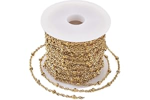 Craftdady Cadena de satélite dorada de 5 m con cuentas redondas de 3 mm, eslabones de acero inoxidable soldados para manualidades, pulseras, collares