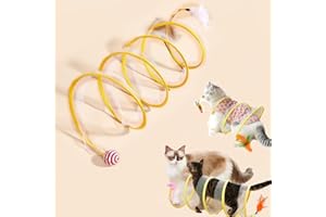 CADUOLA Self-Play Cat Hunting Spiral Tunnel Toy, Spiral Cat Tunnel Toy, S-Type Cat Tunnel Toy, Folded Cat Tunnel, Cat Tunnels for Indoor Cats with Toys Feather Mouse (A)