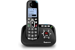 Amplicomms BigTel 1580, téléphone DECT sans Fil à Grosses Touches, répondeur, Audio-Boost, sonneries puissantes, Compatible avec Aides auditives, Fonction Blocage des appels