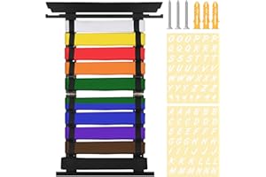 SUMNACON Black 10 Belts Bamboo Martial Arts Belt Holder, Karate Taekwondo Belt Organizer Wall Martial Arts Belt Display Rack Belt Medal Display Holder for Karate Taekwondo Learners (No Belts)
