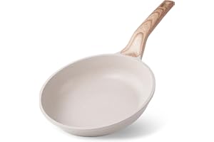 RIOVARM 24cm Inducción Antiadherente Sartenes para freír, Granito Sartenes para huevos sin PFOA, Sartén para Tortilla con mango de baquelita Woodgrain, Beige Batería de cocina Regalo, Apta para Gas
