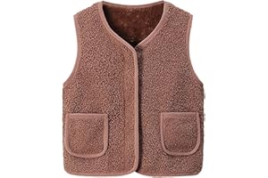 Generisch Teddy Fleece Weste Kids Jungen Mädchen Ärmellos Fleecejacke Kurz V-Ausschnitt Teddyfleece Jacke Locker Weste Winter Warm Teddyweste Outdoor Winterjacke Plüschweste Mädchen Übergangsjacke
