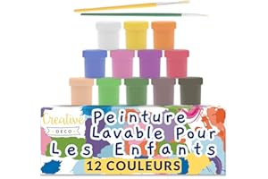 Creative Deco Peinture Enfant Lavable Doigt | 12x20ml | Loisir Creatif | Couleurs Basiques Vibrantes Intenses Pigmentées | Séchage Rapide Effet Mat | Non-Toxique | Pour Débutants Étudiants et Artistes