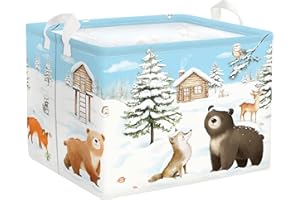 HUUMONSS Paniers à Linge Animaux Forêt Hiver pour Garçon Fille Repliable Panier Rangement Jouets Vêtements pour Salle de Bain Chambre à Coucher,Ours Renard,36L
