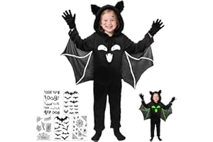 Tankermo Fledermaus Kostüm Kinder,Unisex Halloween Kostüm Fledermaus Glow in the Dark,3-11 Jahre Fledermauskostüm Kinder Junge Mädchen Halloween Fledermausanzüge Karneval kostüme