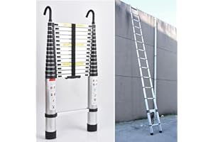 RIGOGO Échelle télescopique de 6,2 m, avec 2 crochets, échelle en aluminium pliable, échelle de grenier télescopique, portable extensible, capacité de charge de 150 kg, argenté