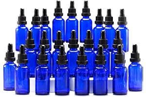 Yizhao Blue Glass Dropper Bottles 30ml, with Glass Pipette Dropper, for Essential oil, Aromatherapy, Laboratory, Massage, Makeup, Mixing, Travel– 24Pcs