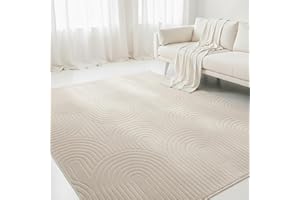 ‎INTERIYOU Interiyou Teppich Wohnzimmer Cannes - 160x230 cm Creme - Für Schlafzimmer, Esszimmer, Kinderzimmer - Kurzflorteppich skandinavisches Boho Muster - Hoch-Tief Effekt - Flach mit Geometrischem Muster