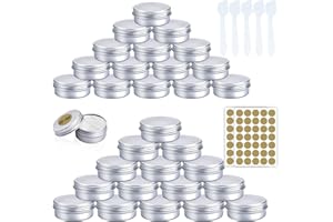 ZEUWETS 30 Piezas Tarros de Aluminio, 15ml /20ml Contenedores Cosmético de Viaje, Vacíos Recipiente de Cosmética, Tarros Cosméticos con Espátulas y Etiquetas Adhesivas, Envases de Vacío Pequeños para Loción