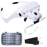 Led Işıklı B&uuml;y&uuml;te&ccedil; G&ouml;zl&uuml;k, 1&ndash;3,5X Geniş B&uuml;y&uuml;tme Aralığı, 5 Adet B&uuml;y&uuml;te&ccedil; Lens, Kaymaz ve Yumuşak Alın ve Burun Pedli, Makyaj, 