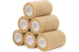 SAGAFLY Haftbandage Verband Selbstklebender 7,5cm x 4,5m, 6 Rollen Fixierbinde Selbsthaftend Kohäsive Bandage für Erste Hilfe Dog Tierarztwickelband Sport Elastische Binde für Handgelenk, Füße (Hautfarbe)
