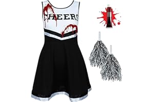 REDSTAR Costume per Bambine Halloween Zombie Cheerleader Costume da Morta per Bambine Scuola Ragazzina Zombie Bambina Spettrale con Tubetto di Sangue Finto, Costumi Feste di Halloween,costume halloween zombie