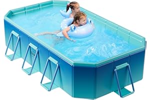 Simcat Above Ground Folding Swimming Pool - Rectangle Garden Frame Pool, Blue (3 m - 9.84 ft)