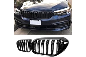 SOEKODU G30 G31 Kühlergrill, Nieren Hochglanz Schwarz Front Grill, Paar Doppelsteg Sport Kühlergrill Ersatz für BMW 5er G30 G31 528LI 530LI 540LI 2017 2018 2019 2020