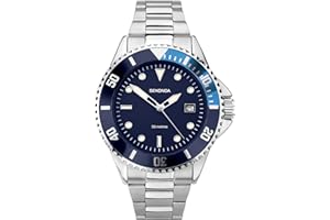 Sekonda Wave Mens 39mm Sports Watch Stainless Steel Bracelet with Date Window 50m Water Resistant Rotating Bezel