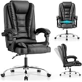 JUPPLIES Reclining Office Chair with Lumbar Massage Cushion - Adjustable Height Chair with Silent Wheels, High Back PU Padded