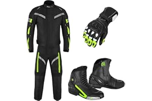 PROFIRST GLOBAL REXTEK - Traje de moto para hombre, chaqueta y pantalones de motocicleta con botas cortas impermeables y guantes a juego, ropa protectora de pana CE blindada impermeable