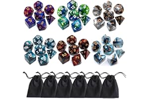 CREEBUY Polyhedral DND Dice Set, 6 Pack Double Colour Dice Sets with D4 D6 D8 D10 D% D12 D20 Compatible with Dungeons and Dragons D&D RPG MTG Table Games (42 Pieces)