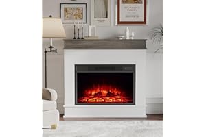 MachenFlame 23" Chimenea eléctrica de con repisa, Calefactor Independiente con pulsador y Temporizador con Mando a Distancia, Brillo de Llama LED Ajustable, 900 W/1800 W, Blanco.