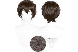 OSIAS Dazai Osamu Parrucca Riccia Naturale Castano Scuro Voluminosa in Capelli Sintetici Resistenti al Calore