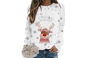 ECUNGWUA Weihnachten Pullover Damen Lustig Weihnachtspullover Ugly Christmas Sweatshirt Weihnachtsmotiv Langarmshirt Herbst Winter Große Größen Oberteile Teenager Mädchen
