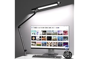 AmazLit Lampa biurkowa LED, 1100 lumenów, z zaciskiem, wychylne ramię, lampa architektoniczna, 18 W, wysoka jasność, bez oślepiania, ochrona oczu, lampa biurowa, wiele funkcji