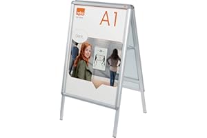Nobo Premium Plus Plakatständer mit Klapprahmen, Größe A1, Freistehend, Doppelseitig, Aluminiumrahmen, Entspiegelte Kunststoff-Abdeckung, Silber, 1902206