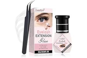 EVEELLYN Colla Extension Ciglia Asciugatura Rapida 3-4 Secondi Colla per Ciglia Finte 6-8 Settimane di Ritenzione Colla Ciglia Finte Extension Nero a Lunga Durata 5ML