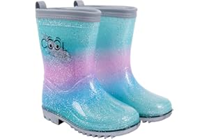 PERLETTI Bottes de Pluie Fille Petite Sirène - Bottines Fillette Little Mermaid Rose et Vert Matériau PVC Imperméable - Galoches Chaussures Semelle Antidérapante Détails Réfléchissants