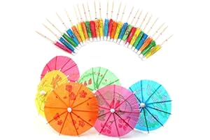 MEET-SHOP Cocktail Parapluies,Décoration de Cocktail en Papier 50Pcs 10cm Mini Parasols Boisson pour Cocktail Boissons Tropicales Étiquette de Fruits Étiquette À Vin Assortiment de Couleurs