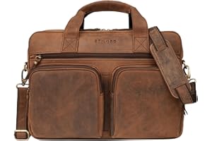 STILORD 'Cezar' Torba biznesowa 15,6-calowa skóra Du¿a torba na ramiê Teczka na ramiê o szeroko¶ci DIN A4 Teczka na laptopa do pracy Biuro Uni Uni Uni Zamocowany Prawdziwa skóra, Kolor:sepia - br±zowy