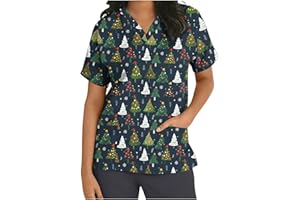 TSACHICK Christmas Black Scrubs V Neck Christmas Scrub Top Xmas Christmas Scrubs Tops Nurse Adult Santa Nurse Uniform Women Workwear Beauty Tunic Medical Uniforms & Scrubs Work Healthcare Tunics For Women