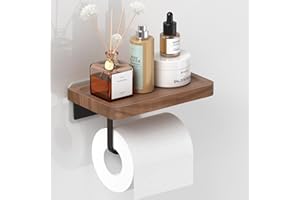 AIKER Porta Carta Igienica,Porta Carta Igienica Adesivo In Legno Di Noce Naturale Di Buona Qualità Senza Foratura,20 Cm Porta Carta Igienica Da Muro Squisito In Legno Massello Europeo-Cucina/Bagno