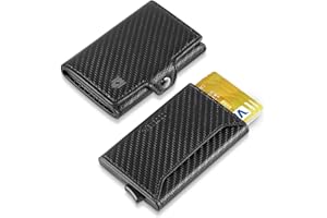 DODENSHA Etui na karty, skórzany smukły portfel męski z blokadą RFID i funkcją pop up, kompaktowy, z dużą kieszenią na monety, na 8 kart, Czarny, 10 x 7.2 x 3.5cm, Posiadacz karty