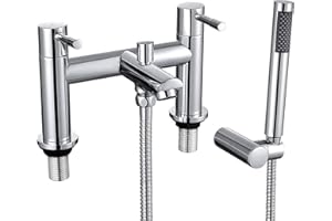 WasserRhythm Bath Mixer Taps with Shower Attachment Bathroom Tub Filler Tap Dual Lever Mixers Mono Monobloc Two Holes Chrome Brass 2 in 1 Bathtub Faucet with Handheld Shower Modern Deck Mounted