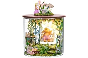 Spilay Dollhouse DIY Miniature Wooden Furniture Kit,Mini Handmade Doll House Model with Dust Cover & LED,1:24 Scale Creative Woodcrafts for Friend Lover Birthday Gift B113