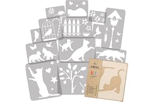 NAKLEO Stencil di Pittura per Bambini, Set di 14 Pezzi da 9x12 a 23x34cm Gatto Animale Domestico, Modelli Plastica e Riutilizzabili di Stanza Decorazione, Sagome DIY Fai-da-te, Mobili Muro Legno