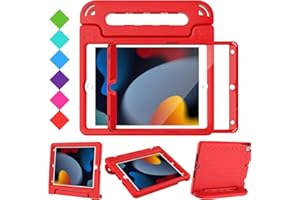 Surom Kids Case with Screen Protector for iPad 10.2 Inch 2021/2020/2019 (9th/8th/7th Generation), Shockproof Convertible Handle Stand iPad 10.2 9th/8th/7th Generation Case for Kids, Red