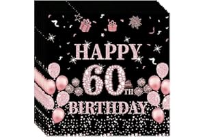 cosoro 20pc Black & Gold 60th Birthday Serviettes Napkins, Disposable Party Napkins, 60th Birthday Decorations, Eco-friendly, BPA-free