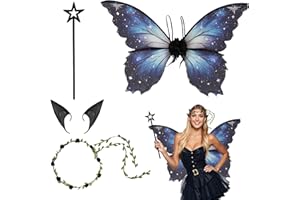 PIPIHOME Fairy Wings Adult, Fairy Costume Tinkerbell Wings Set for Adult Kids, Butterfly Wing Princess Fancy Dress Up Costumes with Elf Flower Headband and Wand, for Halloween Birthday Party Cosplay