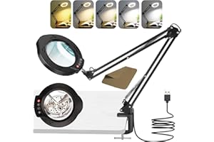 Kevsuvqin Lampe Loupe, Lampe de Bureau avec Loupe 10X et LED, LOupe Eclairante avec Pince en Métal et Bras Pivotant Réglable, 5 Modes de Couleur,10 Niveaux de Luminosité pour Artisanat, Réparation